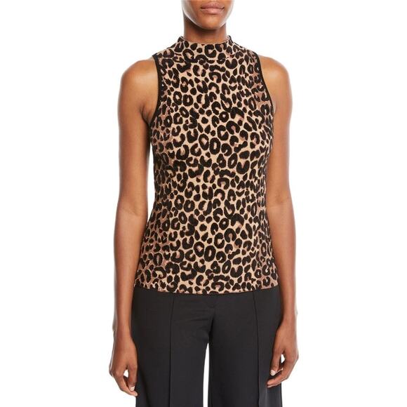 Milly Mock-Neck Sleeveless Cheetah Texture Sweater Vest Knit Top XS Mobwife Luxe - Picture 1 of 7
